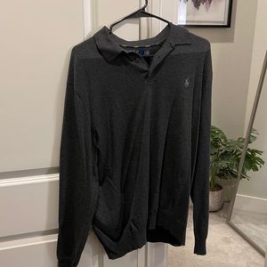 Charcoal grey polo knit cotton long sleeve